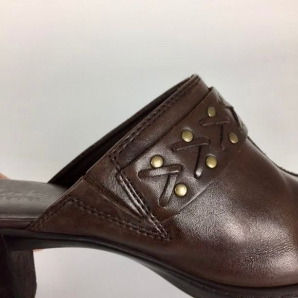 Clarks Womens Mirabelle Brown Leather Heeled Mules Comfort Shoes size 7.5W Wide - Picture 9 of 16
